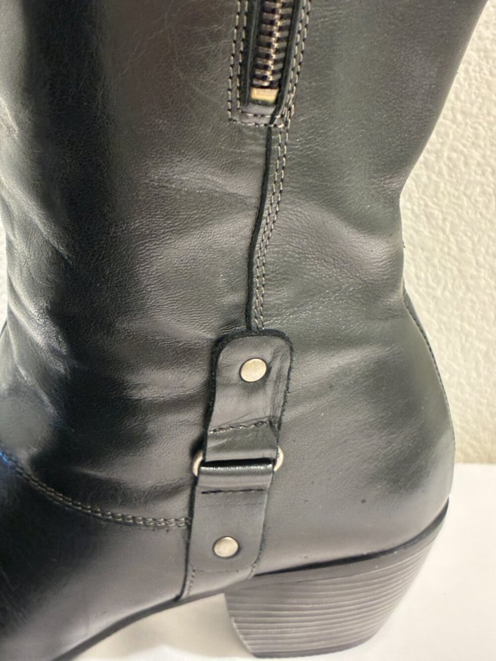 ERIC MICHAEL Black Leather Side Zip Knee High Boots Portugal Women 8.5/39 - Picture 6 of 14